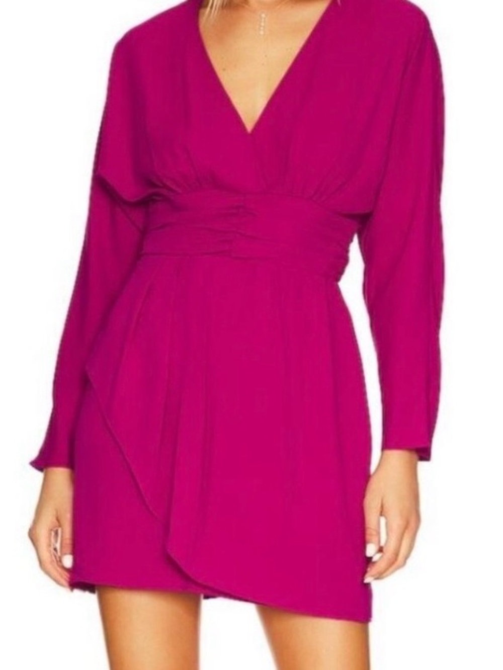 Amanda Uprichard Magenta V-Neck Long Sleeve Mini Dress